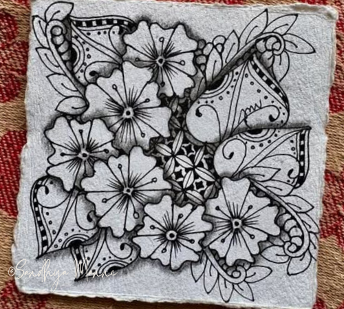 Organic Zentangle with Floral Tangles