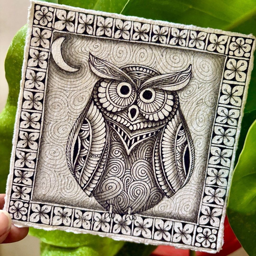 Wisdom in Lines – A Festive-Zentangle- Owl-blog-sandhyamanne-studio